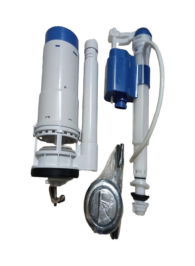 Ausam طقم إصلاح مرحاض موفر للمياه من قطعة واحدة مصنوع من البلاستيك | طقم تركيب خزان المرحاض مع زر ضغط دائري مطلي بالفضة، وصمام تعبئة، وسيفون تدفق | وصلة تدفق مزدوجة للمرحاض وخزان المرحاض (أبيض، 12 بوصة) - Image 1